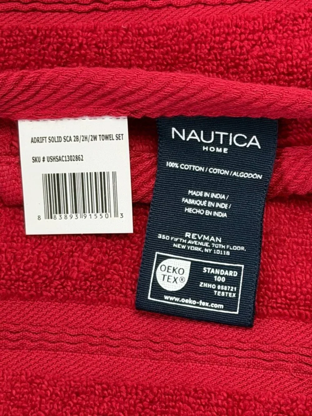 Nautica Home Red Cotton Towel Set NWT 2 Hand Towels 2 Washcloths OEKO-TEX